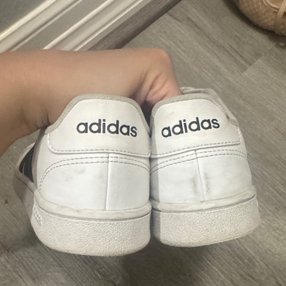 adidas White Sneakers with Black Stripes - Low Top Casual Shoes - Picture 4 of 5